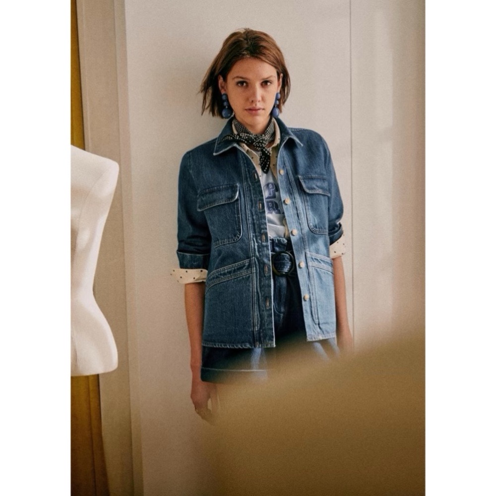 Sezane Willa Denim Jacket In Light Blue Denim Size XXS - Picture 2 of 10